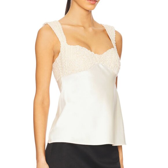 LPA Callie Tank Top in Ivory Cream White Satin Silk Cami Camisole - Picture 2 of 8
